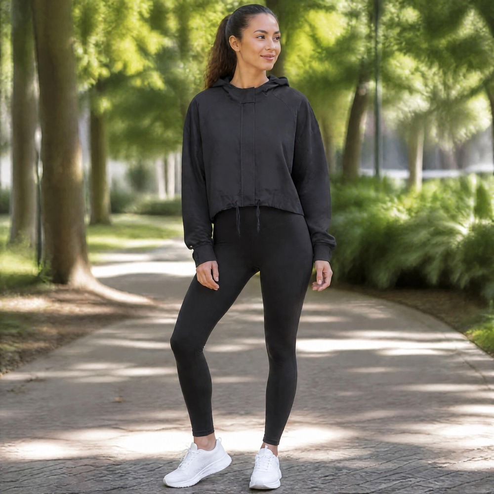 Girlfriend Collective Black Cropped Windbreaker Jacket Hooded XL NWT 2766